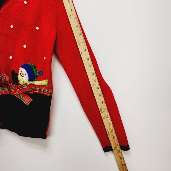 Vintage Studio Joy Christmas Cardigan Sweater With Santa & Snowman Red Size S - Picture 9 of 9